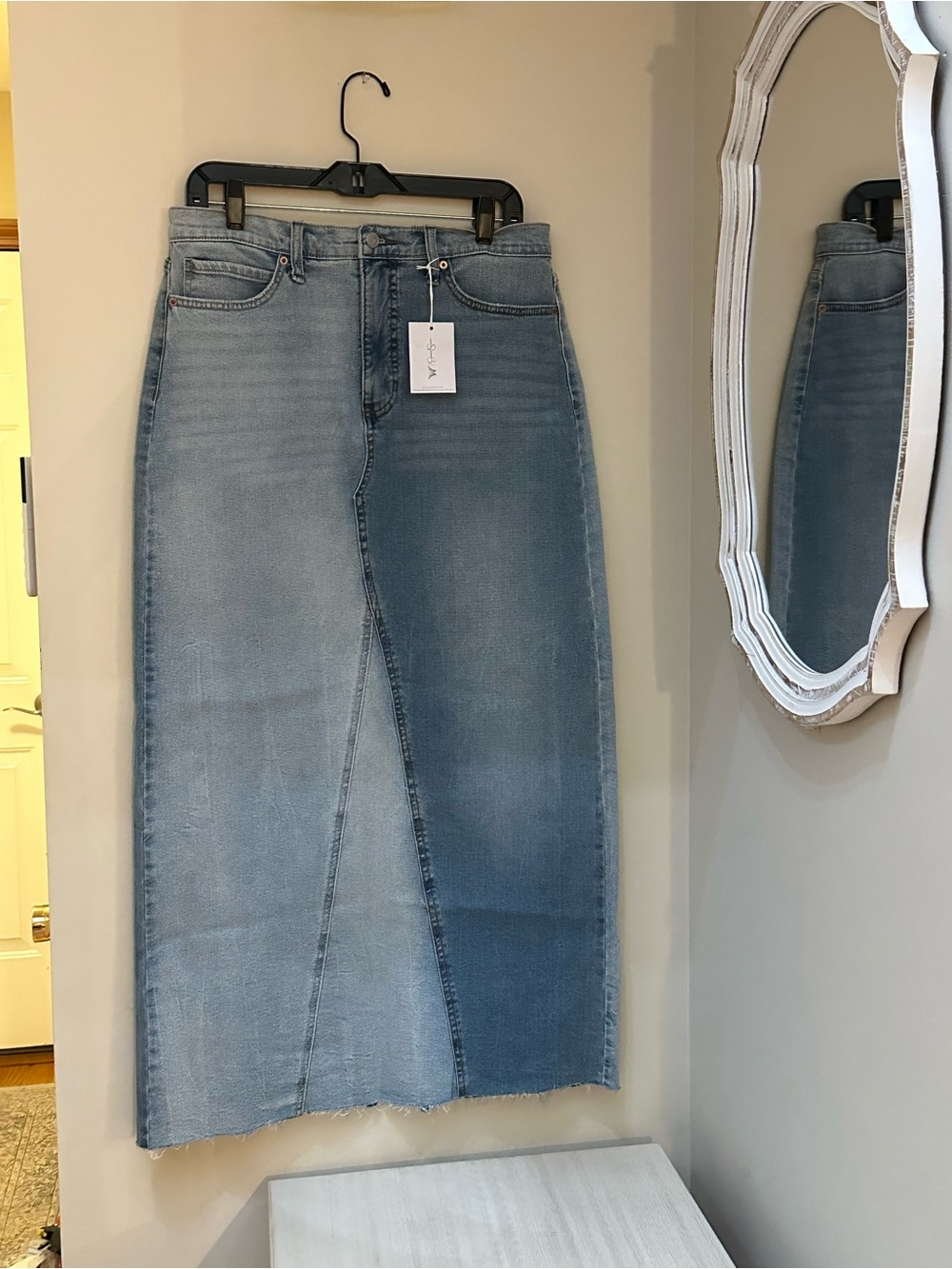 Jessica Simpson Two-Tone Light Blue Denim Midi Skirt
